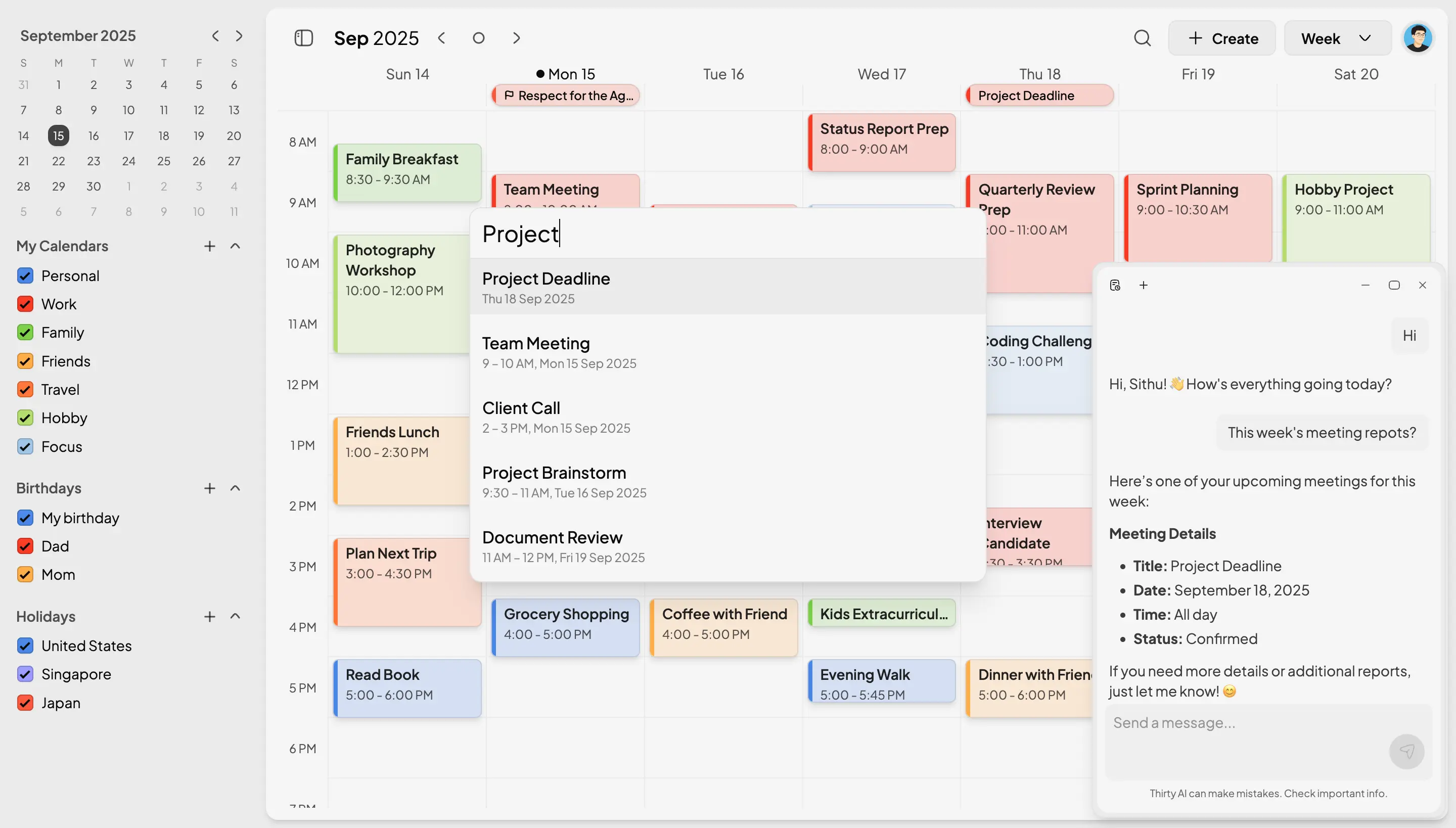 Thirty - AI Calendar dashboard preview
